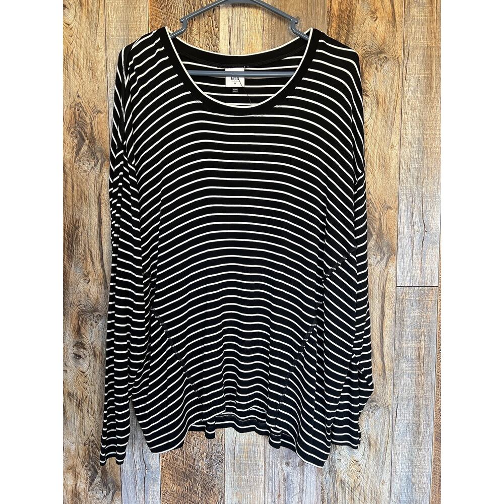 Cabi Top Women Black White Striped Long Sleeve Blouse Medium Oversized Relaxed